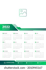 calendar of 2022. 2022 wall calendar vector design with green color. vector of calendar 2022.
