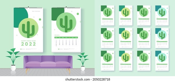 Calendar 2022, Wall calendar 2022 vector template. Set of 12 Months. Planner. Week starts on Monday. Stationery design. advertisement. Business flyer. cover. Vector Editable layout
