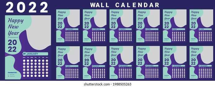 Calendar 2022 week start Monday corporate design template vector, planner design, Wall calendar, week starts on monday, stationery design, organizer office, vector 