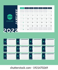 Calendar 2022. Week start Sunday corporate design planner template.