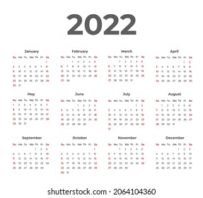 Calendar 2022, calendar 2022 week start Sunday corporate design planner template, 2022 wall calendar design with red color.