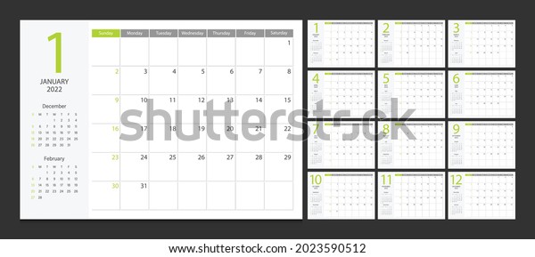 Calendar 2022 Week Start Sunday Corporate Design Planner Template 