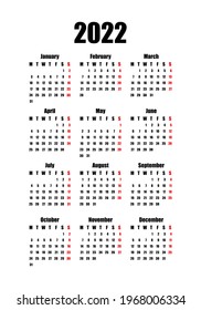 Calendar for 2022, the week starts on Monday, basic business template. vector illustration