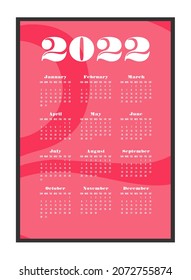 Calendar 2022 Year Design Vector