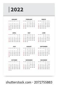 Calendar 2022 Year Design Vector
