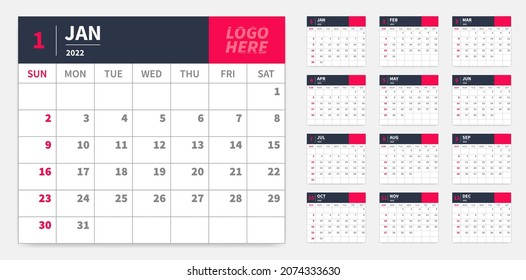 Calendar 2022 Year Design Vector