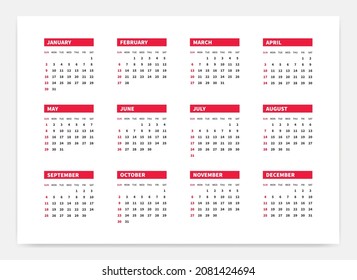 Vector de diseño de calendario 2022 años