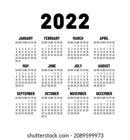 Calendar 2022 Year English Vector Simple Stock Vector (Royalty Free ...