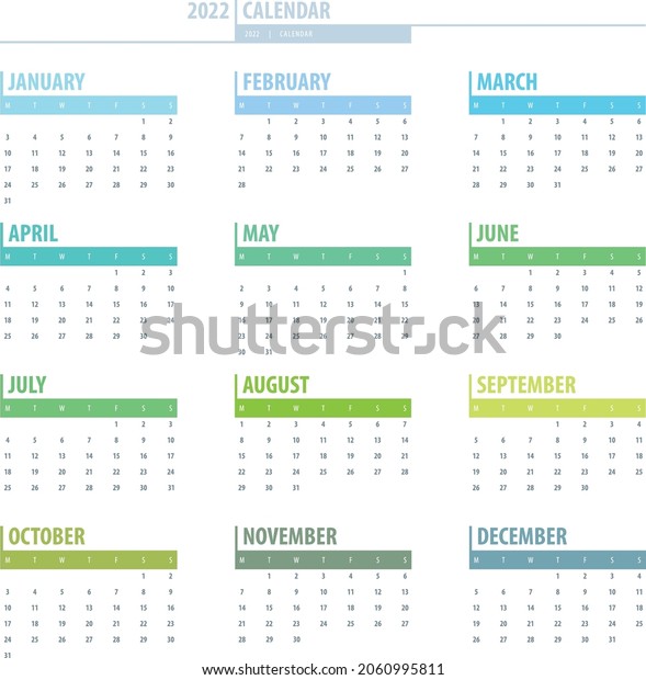 Calendar 2022 Year Grid Design Isolated Stock Vector (Royalty Free ...