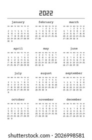 Calendario para 2022 año. Conjunto de planificadores de calendarios para el diseño corporativo de plantillas. La semana comienza el domingo. Ilustración vectorial.