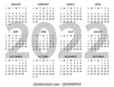 Calendar 2022 year - vector illustration. The week starts on Sunday. Annual horizontal calendar 2022 template. Calendar design in black and white colors, Sunday in red colors. Vector