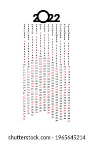 Calendar 2022 year - vector illustration. Year of the Tiger 2022.