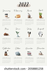 Calendar 2022. Yearly Planner with all Months.