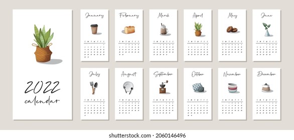 Calendar 2022. Yearly Planner with all Months.