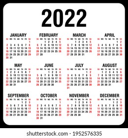 Calendar 2022 yearly. Week starts on Sunday. Vector illustration.