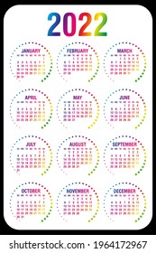 Calendar 2022 yearly. Week starts on Sunday. Vector illustration.