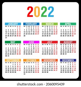 Calendar 2022 Yearly Week Starts On Stock Vector (Royalty Free ...
