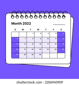 Calendar 2022 yearly. The week starts on Sunday. Vector illustration. Wall calendar in a minimalist style.