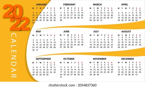 Calendar  2022 years. Vector. Week starts Monday. Stationery calender template in minimal design. Yearly organizer. Business illustration.