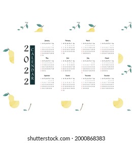 Calendario 2022 . Peras Amarillas. Sobre fondo blanco.