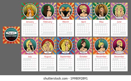 Calendar 2022 with zodiac signs