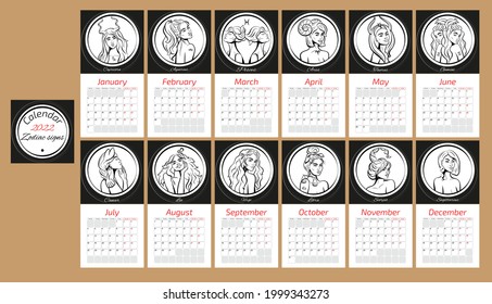 Calendar 2022 with zodiac signs