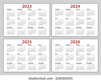 Calendario 2023, 2024, 2025, plantilla 2026, Planner 2023, 2024, 2025, 2026 año, Calendario mural 2023, 2024, 2025, 20 plantilla 6, Semana Comienza Lunes, Conjunto de 12 calendarios, anuncio, impresión