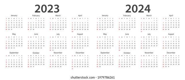 Calendar 2023 Calendar 2024 Week Start Stock Vector (Royalty Free ...