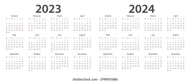 Calendar 2023, calendar 2024 week start Monday corporate design planner template.