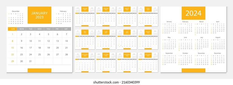 Calendar 2023, calendar 2024 week start Sunday corporate design template vector.