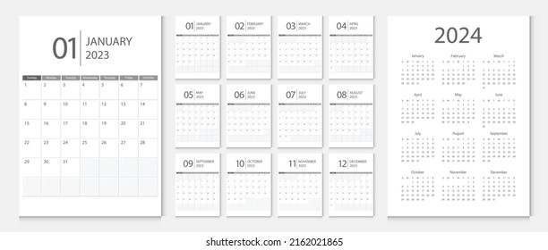 Calendar 2023, calendar 2024 week start Sunday corporate design planner template vector. Desk calendar 2023. svg