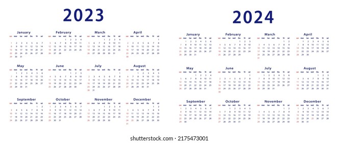 Calendario 2023, calendario 2024 semana de inicio domingo plantilla de planificación de diseño corporativo. Ilustración vectorial.