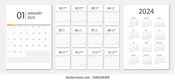 Calendar 2023, calendar 2024 week start Sunday corporate design template vector.