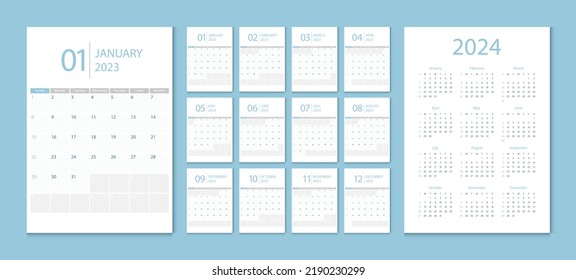 Calendar 2023, calendar 2024 week start Sunday corporate design template vector.