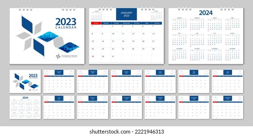 Calendar 2023, calendar 2024 week start Sunday corporate design template vector.