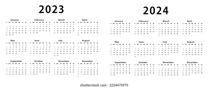 Calendar 2023, calendar 2024 week start Sunday corporate design planner template. Vector illustration.