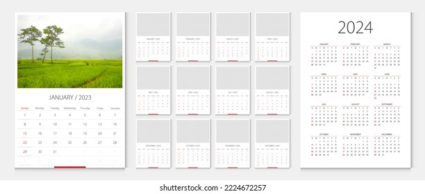 Calendar 2023, calendar 2024 week start Sunday corporate design template vector. Sample image whith mesh.