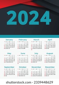 Calendar 2023, calendar 2024 week start Sunday corporate design planner template.