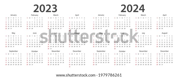 Calendar 2023 Calendar 2024 Week Start Stock Vector (Royalty Free ...