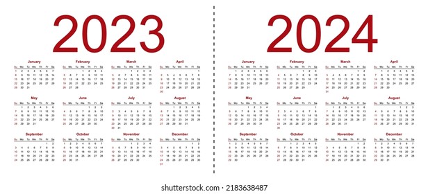 Calendar 2023 2024 Week Starts Sunday Stock Vector (Royalty Free ...