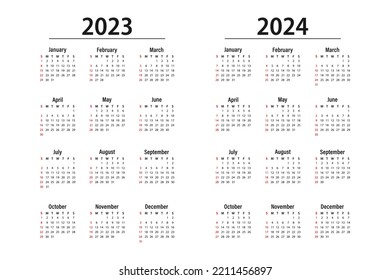 Calendar 2023, 2024. The week starts on Sunday. Corporate design planner template.