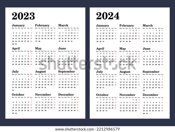 Calendar 2023 2024 Week Starts On Stock Vector (Royalty Free ...