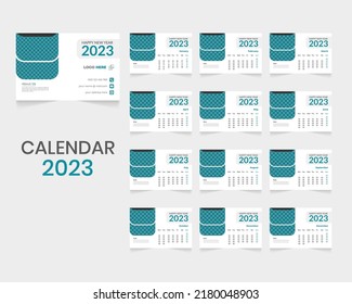Calendar 2023, 2024 year template vector desk calendar, Set Desk Calendar 2023 creative and dynamic shapes design, Set of 12 Months, Stationery