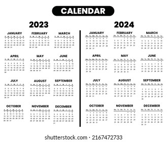 Calendar 2023 2024 year - vector illustration. | Calendar 2023 | Calendar 2024 | Calendar
