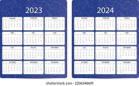 Calendar for 2023 and 2024 years in english template