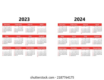 Calendario 2023, 2024 años. Ilustración vectorial. plantilla simple. Vector