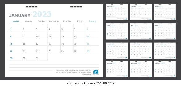 Calendar for 2023 blue background