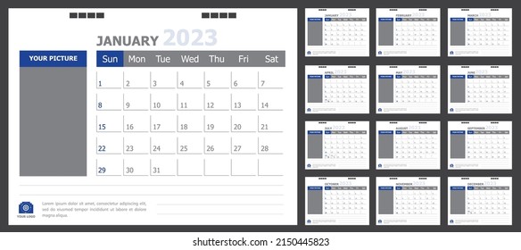 Calendar for 2023 blue background