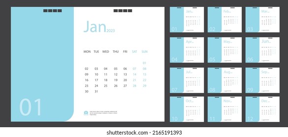 Calendar for 2023 blue background