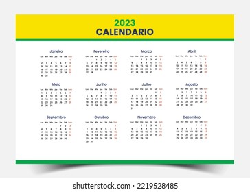 Calendar 2023 in Brazil Template for Planner, Office, Business, Schedule. Calendar Monthly starts on Monday.